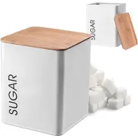 Kadax Voorraaddoos met deksel, voorraaddoos van gepoedercoat staal, opbergdoos, opbergcontainer, container, luchtdicht, ook voor specerijen, cacao (vierkant, "Sugar", wit)