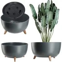 Kadax Verhoogde plantenpot, grote kunststof plantenbak met poten voor binnen en buiten, duurzame ronde plantenbak voor kamerplanten (47 cm, antraciet)