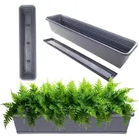 Kadax Wamat, set met onderzetter, met of zonder bloembakhouders, van kunststof, plantenbak, balustrade, bloempot (antraciet, 80 cm)