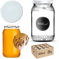 Kadax Glazen pot Lierde 900ml 82mm 8 stuks + witte deksels