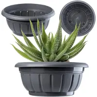 Galicja KADAX Bloemenschaal, ronde plantenbak, plantenbak van kunststof, weerbestendige bloempot voor buiten, bloemen, planten, tuin, balkon, decoratie, bloempot, vorstbestendig, 20 cm, antraciet