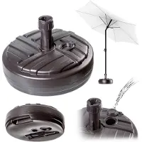 Kadax Parasolstandaard, ronde parasolstandaard, parasolhouder kan worden gevuld met zand water of grind, kunststof standaard voor tuin, terras, strand (versie 1, rond, bruin)