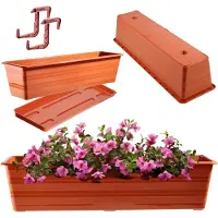 Kadax Terracotta Bloembak, 60 cm, met onderzetters en 2 handgrepen, balkonpot van kunststof, weerbestendige plantenbak, bloempot, balustrade voor bloemen, kruiden