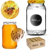 Kadax Glazen pot Lierde 900ml 82mm 8 stuks + deksels "Bij"