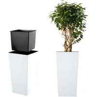 Hobby Hall Bloempot, bloembak, plantenbak, van kunststof, voor binnen en buiten, weerbestendig, imitatierotan, 68 cm hoog, mat wit