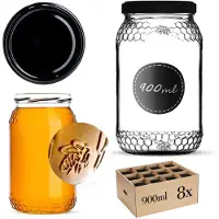 Kadax Glazen pot Lierde 900ml 82mm 8 stuks + zwarte deksels