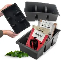 Kadax Opbergdoos voor kruiden, specerijen, doos met twee vakken, opbergdoos van kunststof met handgrepen, keukenorganizer, kruidenorganizer (zwart)
