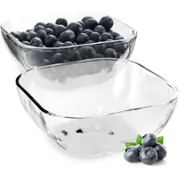 Kadax Glazen kom, vierkante fruitschaal van robuust glas, slakom in 3 verschillende maten, vaatwasmachinebestendige glazen schaal, transparante snackschaal voor fruit (13,5 cm, 2 stuks)