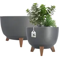 Kadax Verhoogde plantenpot, set van 2, grote kunststof plantenbak met poten voor binnen en buiten, duurzame ronde plantenbak (29 cm en 39,5 cm, antraciet)