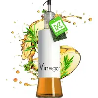 Kadax Dispenser voor vloeibare specerijen, glazen fles met stalen elementen, glazen dispenser voor olie, azijn, vinaigrette, oliereservoir, olijfoliedispenser (vinaigrette, wit)