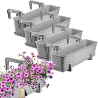 Kadax Bloembakset, balkonbak van kunststof, plantenbak voor bloemen en kruiden, duurzame balkonpot, plantenbak voor balkon, 60 cm, set van 4, lichtgrijs
