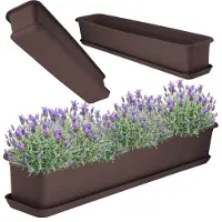 Kadax 80 cm bruine plantenbak met onderzetter - kunststof balkonbak voor binnen en buiten, bloempot voor balkon, terras, vensterbank
