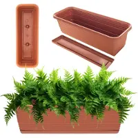 Kadax Wamat, bloembak met onderzetter, met of zonder bloembakhouders, van kunststof, plantenbak, balustrade, bloempot (baksteenrood, 50 cm)