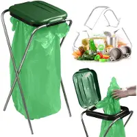 Kadax Enkele vuilniszakhouder, vuilniszakstandaard in 5 kleuren uitvoeringen, standaard voor afvalscheiding met plastic deksel, vuilniszakhouder voor zakken van 120 l (groen)