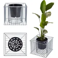 Kadax Gabionenwand van verzinkt staal "Albes", gabionenpot, vierkant draadmand, plantenmand, bloempot, zilver, 32 cm