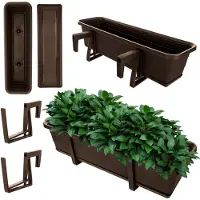 Kadax Wamat, set met onderzetter, met of zonder bloembakhouders, van kunststof, plantenbak, balustrade, bloempot (mokka, 60 cm + houders)