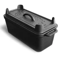 BURNHARD Gietijzeren bakvorm 3,5 l, multifunctionele deksel als pan, geschikt voor alle kookplaten, oven, grill, kampvuur, voorbehandeld, eenvoudig schoon te maken – luxe broodvorm