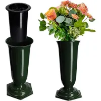Kadax Grafvaas, vaas van kunststof, bloemenvaas, kunststof vaas voor bloemen, weerbestendige begraafplaats-vaas, vorstbestendige steekvaas voor graf, weerbestendige grafdecoratie (15 cm, groen)