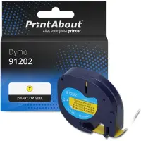 PrintAbout Tape 91202 (S0721620) Zwart op geel (12 mm) geschikt voor Dymo