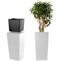Kadax Bloempot, bloembak van kunststof, plantenbak voor bloemen, binnen en buiten, tuin, balkon, terras, huis, weerbestendig, imitatie rotan (75,5 cm hoogte, wit)