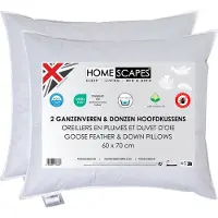 Homescapes Hoofdkussens 60x70 cm – Set van 2 – Medium Zacht – Ganzenveren & Dons – Anti-Allergisch – Voor Zijslaper & Nekklachten – OEKO‑TEX, RDS Gecertificeerd