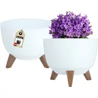 Kadax Bloempot van kunststof met drie insteeksteunen, ronde bloemenschaal, plantenbak, bloembak, plantenbak voor balkon, woonkamer (pak van 2 x 29 cm diameter, wit)