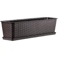 Kadax Balkonpot met onderzetter, plantenbak, balkonbak met wateropeningen, bloembak voor rozen, oleander, imitatie rotan (60 cm, bruin)