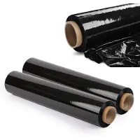 Kadax Zwarte stretchfolie, 300 x 50 cm, plasticfolie, 3 kg verhuisfolie, palletfolie voor meubels, magazijn, transport, duurzame wikkelfolie, verpakkingsfolie, zwart, set van 2