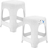 Kadax Kruk van kunststof, opstapkruk, tot 120 kg, rotankruk met antislipvoeten, badkruk, woonkruk, lichte zitkruk, tuinkruk, kruk (2 x set wit)