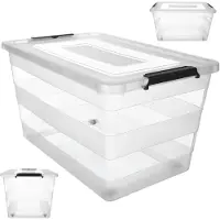 Kadax Opbergdoos met deksel, speelgoedkist, robuuste plastic container van kunststof, opbergbox met kliksluiting, opbergdoos (transparant, 55 l)