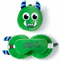 Relaxeazzz Pluche Monstarz Monster Rond Reiskussen en Slaapmasker - Groen