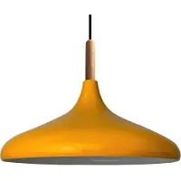 Bamyum Hanglamp Geel van Metaal Abajur en Houten Onderdelen 35 cm, Hanglamp Eettafel, Keukenlamp Hangend E27, Hanglamp Zwart voor Kinderkamer, Slaapkamer, Woonkamer