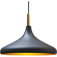 Bamyum Hanglamp Zwart van Metaal Abajur en Houten Onderdelen 35 cm, Hanglamp Eettafel, Keukenlamp Hangend E27, Hanglamp Zwart voor Kinderkamer, Slaapkamer, Woonkamer