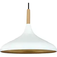 Bamyum Hanglamp Wit van Metaal Abajur en Houten Onderdelen 35 cm, Hanglamp Eettafel, Keukenlamp Hangend E27, Hanglamp Zwart voor Kinderkamer, Slaapkamer, Woonkamer