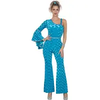 Coppens Disco catsuit aqua velvet - 100% Polyester - Carnavalskleding dames grote maten | Maat 44