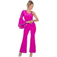 Coppens Disco catsuit pink velvet - 100% Polyester - Carnavalskleding dames grote maten | Maat 56 +