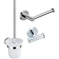 FortiFura Calvi Toiletset 3-delig - toiletrolhouder zonder klep - toiletborstel - handdoekhaak dubbel rond - chroom SW639924 SW639926 SW1211583