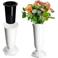 Kadax Grafvaas van Kunststof, Bloemenvaas voor Begraafplaats, Weerbestendige en Vorstbestendige Steekvaas voor Grafdecoratie (13 cm, Wit)