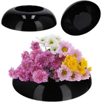 Kadax Ikebana van kunststof, Ikebana-vaas, bloempot, bloemenschaal, Japanse bloemenhouder voor zonnebloemen, Ikebana-bloemenvaas, bloemenstuk (? 12 cm, rond, zwart)