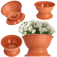 Kadax Bloemenschaal met standaard, weerbestendige plantenschaal van kunststof, kogelschaal voor chrysanten, viooltjes, bloemenvaas, diameter 18 cm, terra