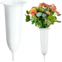 Kadax Grafvaas, vaas van kunststof, bloemenvaas, kunststof vaas voor bloemen, weerbestendige begraafplaats-vaas, vorstbestendige steekvaas voor graf, weerbestendige grafdecoratie (10 cm, met grondpen,