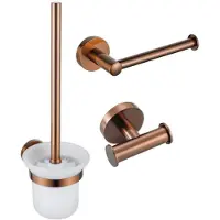 FortiFura Calvi Toiletset 3-delig - toiletrolhouder zonder klep - toiletborstel - handdoekhaak dubbel rond - Geborsteld koper PVD (Koper) SW970050 SW970052 SW1211596