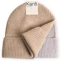 Kare Baby Muts - Baby Mutsje voor jongens en meisjes - Zacht & Ademend Merino Wol - 2 Pack - Bon Beige & Mixed Grey