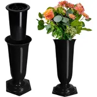 Hobby Hall Grafvaas, vaas van kunststof, bloemenvaas, kunststof vaas voor bloemen, weerbestendige begraafplaats-vaas, vorstbestendige steekvaas voor graf, weerbestendige grafdecoratie (15 cm, zwart)
