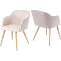 Mendler Set van 2 eetkamerstoelen HWC-D71, stoel voor de keuken, retro design, met armleuningen, stof/textiel crème-beige