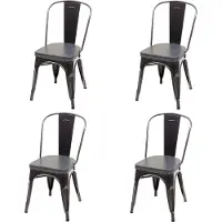 Mendler Set van 4 eetkamerstoelen HWC-H10e, keukenstoel, stoel in Chesterfield-stijl, metalen frame, kunstleer, industriële stijl, geschikt voor horecagebruik zwart-grijs