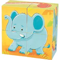 Goki Blokkenpuzzel - Wilde Dieren - 4 Blokken - Verschillende Mogelijkheden - 2 Jaar
