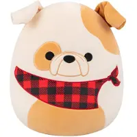 Squishmallows - Medium Plush 30cm Brock - White And Tan Bulldog W/Plaid Bandana