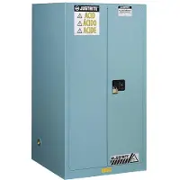 Justrite FM chemicaliënkast Classic Sure-Grip EX, voor etsmiddelen, tot 227 liter, handmatig sluitende deuren, blauw