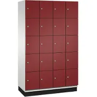 C+P Cambio lockerkast, 4 vakken, 20 vakken, met plint, B 1200 x D 525 x H 1980 mm, lichtgrijs/ruinrood